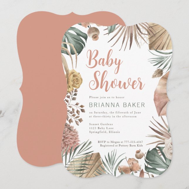 Boho Floral Genre Neutre Baby shower Invitation (Devant / Derrière)