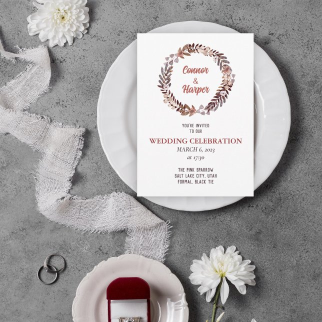 Boho Floral Getrockener Kranz Hochzeit Einladung (Von Creator hochgeladen)