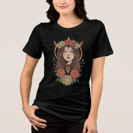 Boho Floral Girl Black T-Shirt Tri-Blend Shirt