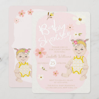 Boho Floral Girl Einladung Pink Baby Dusche