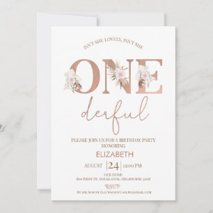 Boho Floral Girls Onederful 1. Geburtstag Einladung