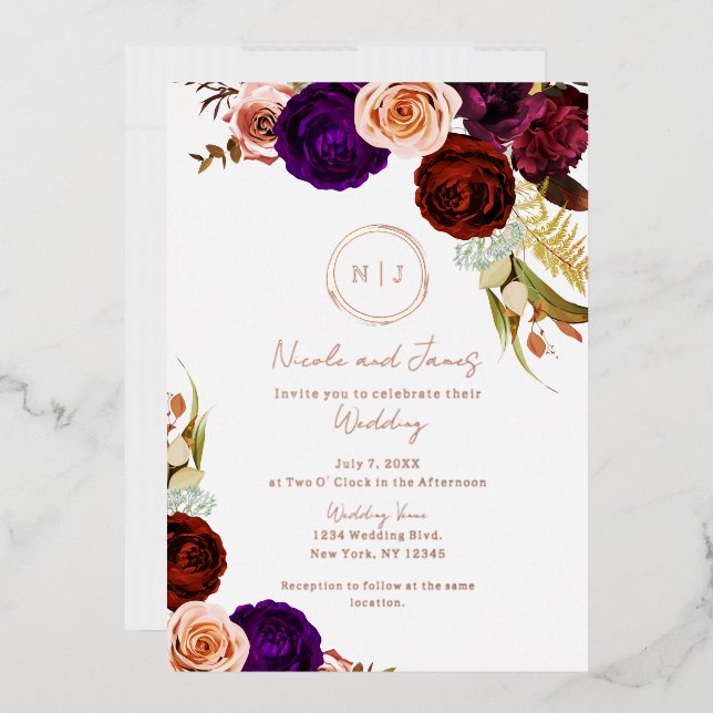 Boho Floral Glam Modernes Minimales Hochzeitssembl Folieneinladung (Briefumschlag)