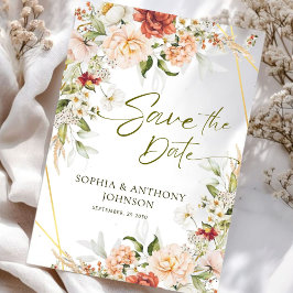 Boho Floral Gold Geometric Foliage Wedding Save The Date