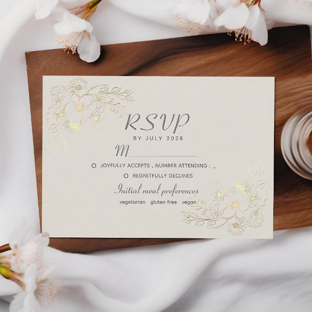 Boho Floral Gold Wedding RSVP Card Karte (Von Creator hochgeladen)
