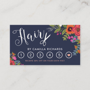 Boho Floral Hair Stylist Loyalty Punch Card Six Treuekarte