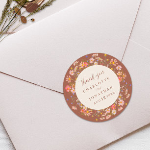 Boho Floral Herbst Burnt Orange Hochzeit Danke Runder Aufkleber