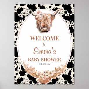 Boho Floral Highland Baby shower de vache Affiche 