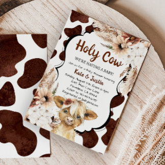 Boho Floral Highland Cow Baby Shower Einladung