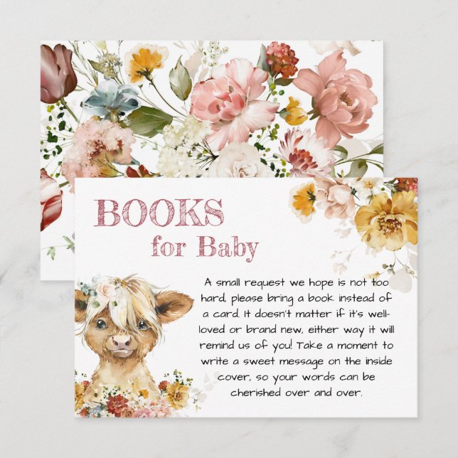 Boho Floral Highland Cow Books for Baby Begleitkarte (Vorne/Hinten)