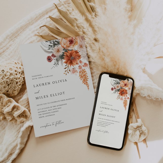 Boho Floral Hochzeit im Herbst Invite Einladung (Von Creator hochgeladen)