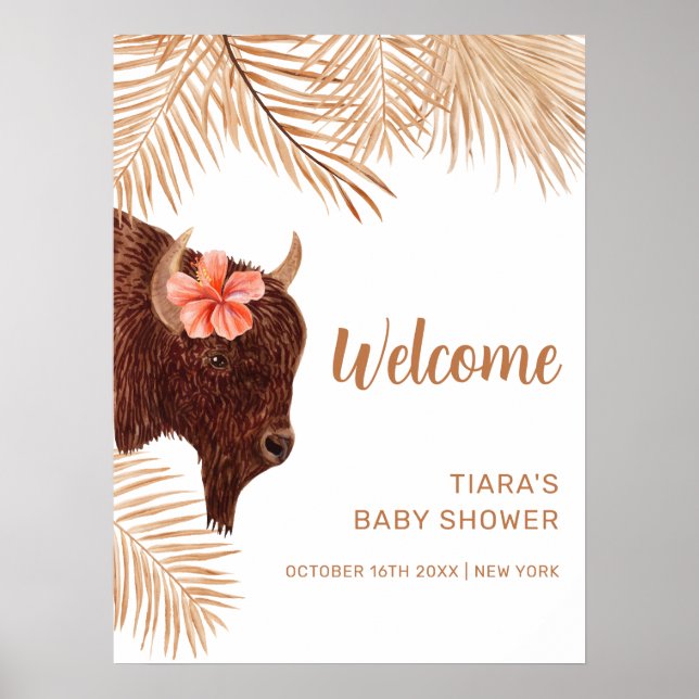 Boho Floral Holy Cow Girl Baby Dusche Willkommen Poster (Vorne)