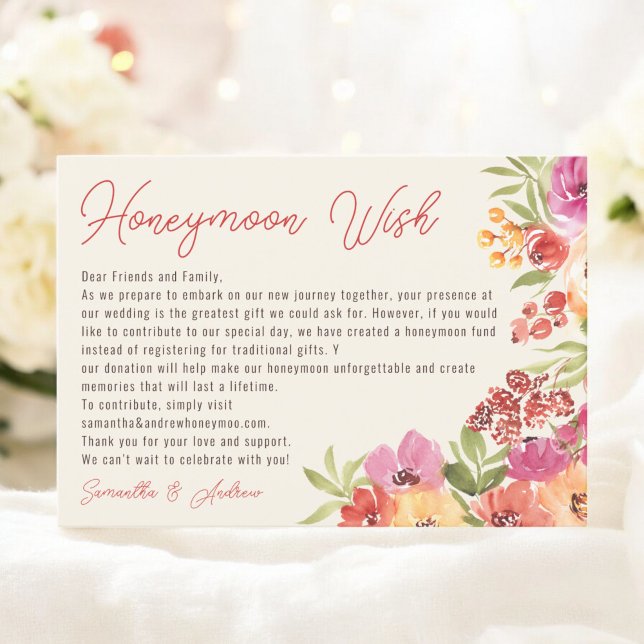 Boho Floral Honeymoon Fund Brautparty Begleitkarte (Boho Floral Honeymoon Fund Bridal Shower Enclosure Card)