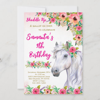 Boho Floral & Horse Geburtstagsparty, Schatteln Si Einladung