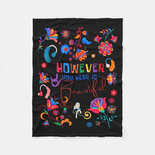 Boho Floral However You Hear Is Beautiful Asl Deaf Fleecedecke (Vorderseite)