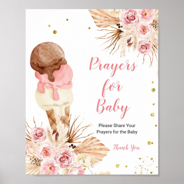 Boho Floral Ice Cream Gebete für Baby Poster (Vorne)