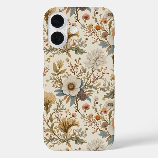 Boho Floral in Beige iPhone 16 Hülle (Rückseite)