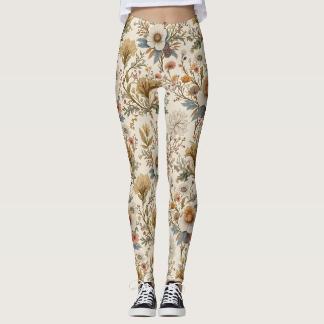 Boho Floral in Beige Leggings (Vorderseite)