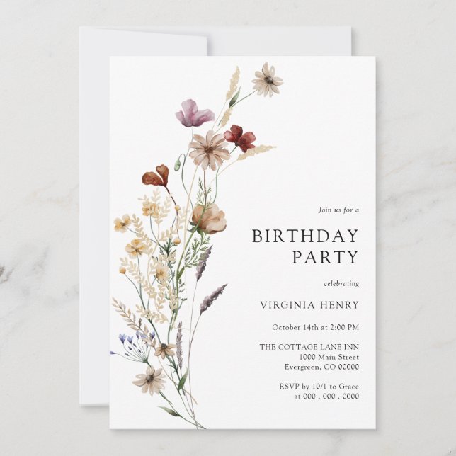 Boho Floral Invitation d'anniversaire (Devant)