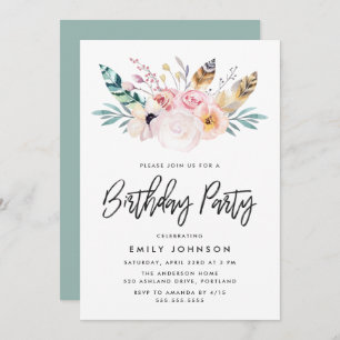 Boho Floral   Invitation de fête d'anniversaire