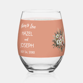 Boho Floral jubelt Liebe Personalisiert Hochzeit Weinglas Ohne Stiel