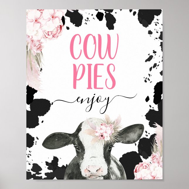 Boho Floral Kuh Print Birthday Food Sign Poster (Vorne)