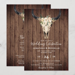 Boho Floral Kuh Skull on Wood All in One Wedding Einladung