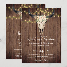 Boho Floral Kuh Skull on Wood All in One Wedding Einladung