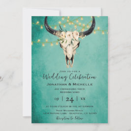 Boho Floral Kuh Skull w/Lights Türkis Hochzeit Einladung