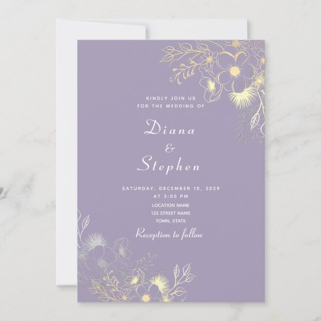 Boho Floral Lavender Wedding Einladung (Vorderseite)