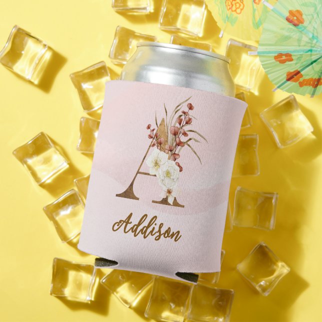Boho Floral Letter A Monogram Gastgeschenk Hochzei Dosenkühler (In Situ Sommer)