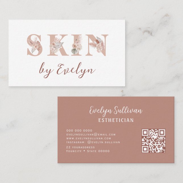 Boho Floral Letters Skin Business Card Visitenkarte (Vorne/Hinten)