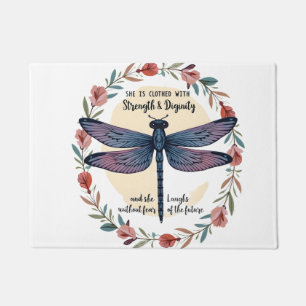 Boho Floral Libelle Sie ist mit Kraft bekleidet Fußmatte