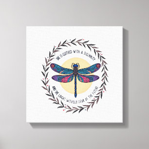Boho Floral Libelle Sie ist mit Kraft bekleidet Leinwanddruck