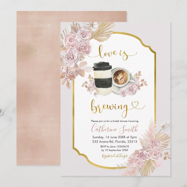 Boho Floral Liebe ist Brewing Coffee Einladung (Vorne/Hinten)