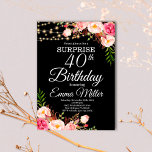 Boho Floral & Lights Überraschung 40. Geburtstag Einladung<br><div class="desc">Boho Floral & Lights Überraschung 40. Geburtstag Einladung. Dieses Design ist hübsch gestrichen, Aquarell boho Blumen auf einem rustikalen Holzboden mit Lichtern der Saiten. Klicken Sie auf die Schaltfläche Anpassen, um mehr Flexibilität beim Ändern des Textes oder beim Verschieben der Grafik zu erhalten. Kontaktieren Sie uns, wenn Sie dieses Design...</div>