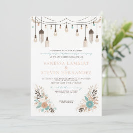 Boho Floral Lights Wedding Einladung