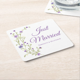 Boho Floral Lila Wildblume Nur verheiratet Rechteckiger Pappuntersetzer