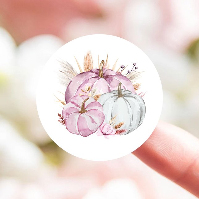 Boho Floral Little Pink Pumpkins Baby Dusche Runder Aufkleber (Von Creator hochgeladen)