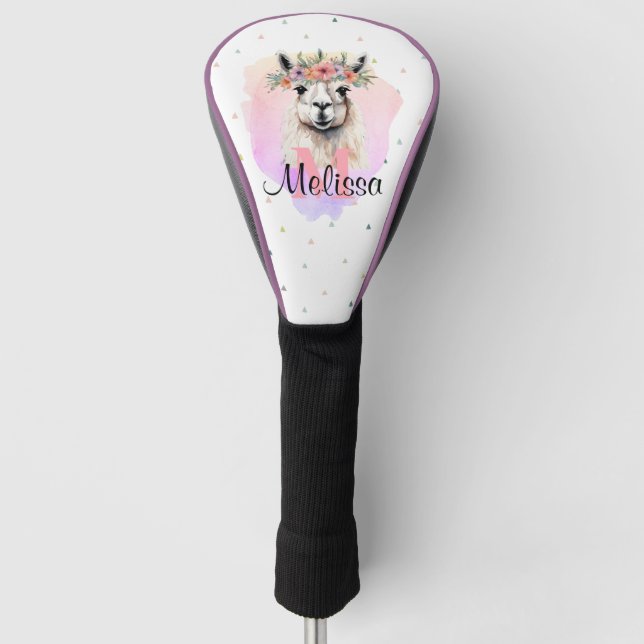 Boho Floral Llama Wildblumen Monogramm Hübsch Golf Headcover (Vorderseite)