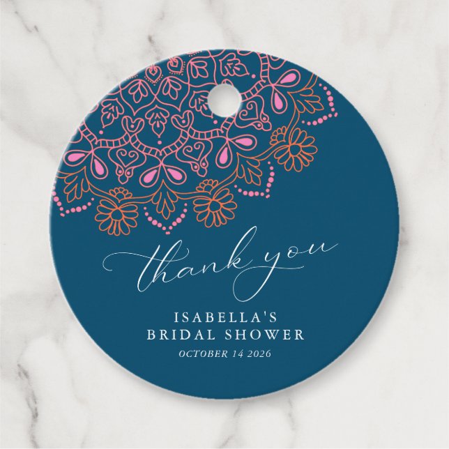 Boho Floral Mandala Aquamarines Brautparty Vielen  Geschenkanhänger (Vorderseite)