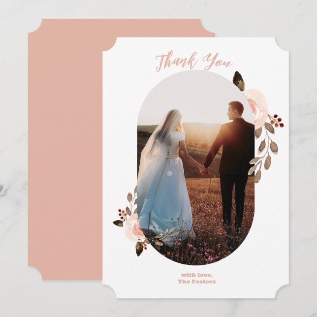 Boho Floral Mariage Photo Carte de remerciements (Devant / Derrière)