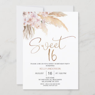 Boho Floral mit Pampas Sweet 16 Geburtstag Einladung