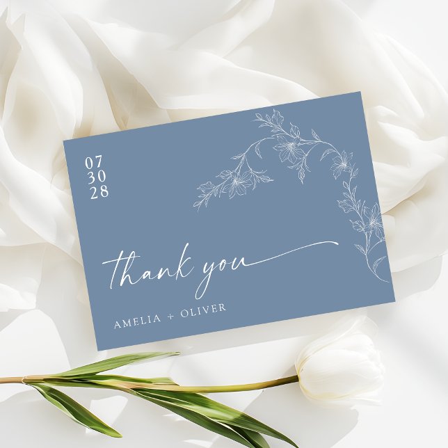 Boho Floral Modern Dusty Blue Wedding Dankeskarte (Von Creator hochgeladen)