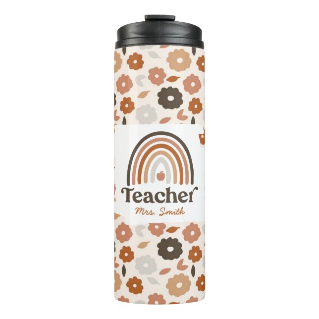 Boho Floral Modern Rainbow Teacher Apple Thermosbecher (Vorderseite)