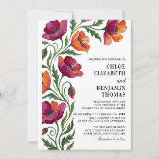 Boho Floral Mohn Handbemalte Hochzeit Einladung