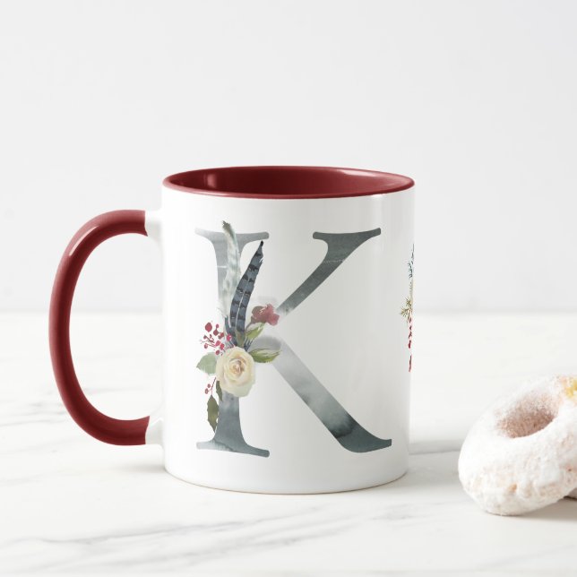 Boho Floral Monogram K-Kaffee Tasse (Mit Donut)