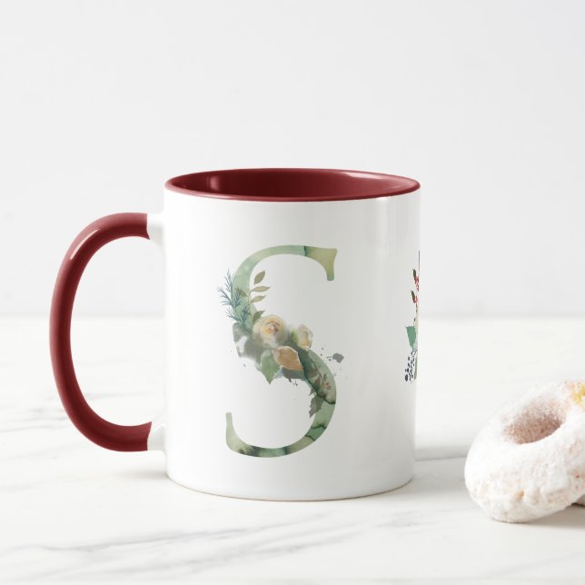 Boho Floral Monogram S-Kaffee Tasse (Mit Donut)
