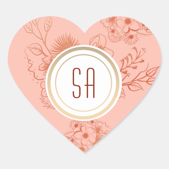 Boho Floral Monogram Wedding Herz-Aufkleber (Vorderseite)