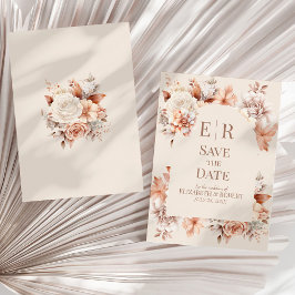 Boho Floral Mousse Monogram Wedding Save the Date Einladung