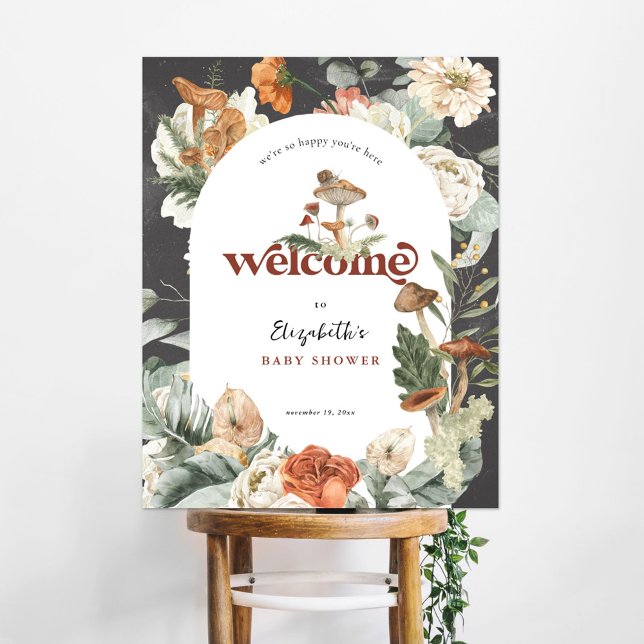 Boho Floral Musroom | AFFICHE DE BIENVENUE BABY SH (Créateur téléchargé)